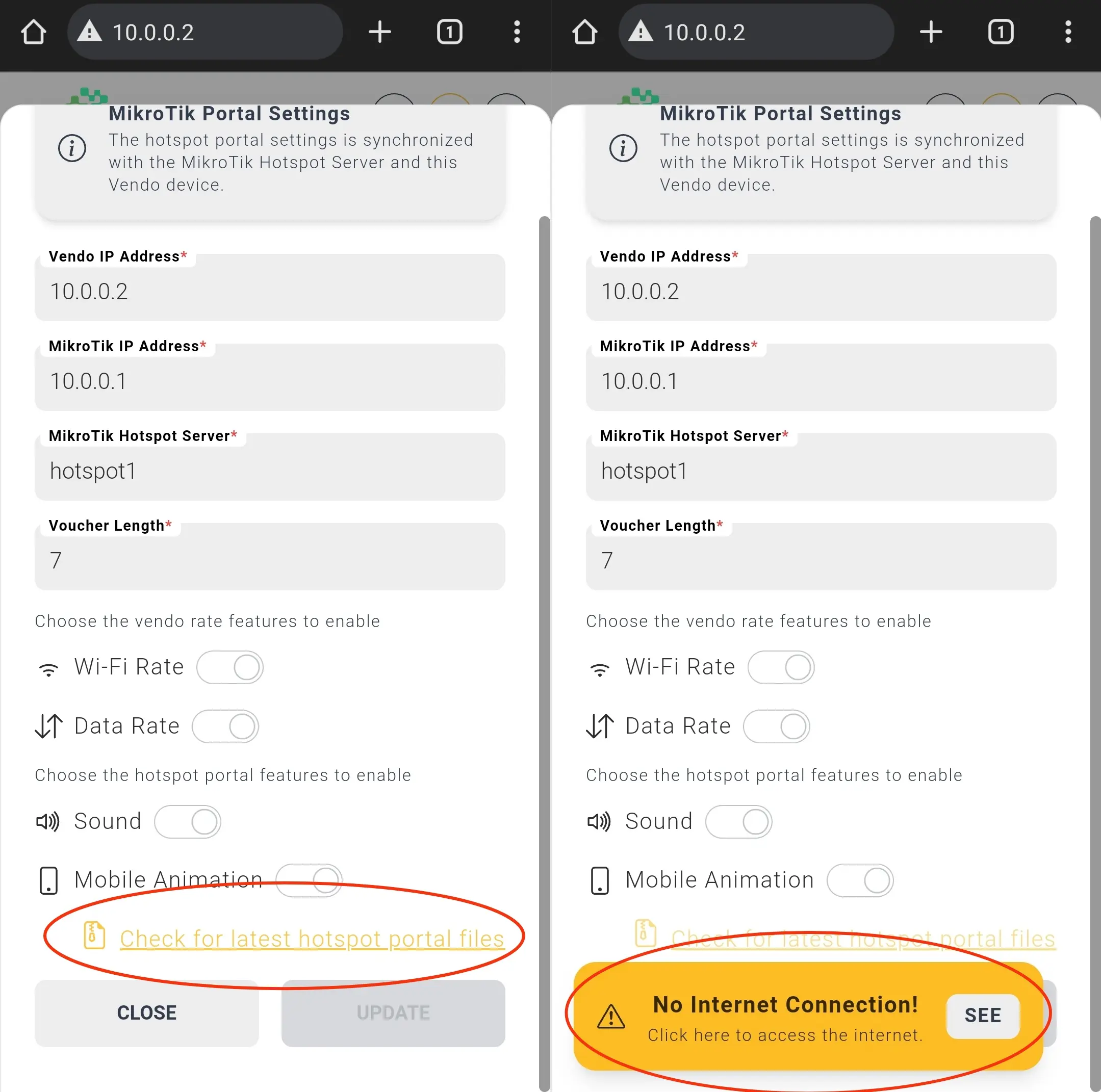 Check for updates MikroTik hotspot portal files with no internet