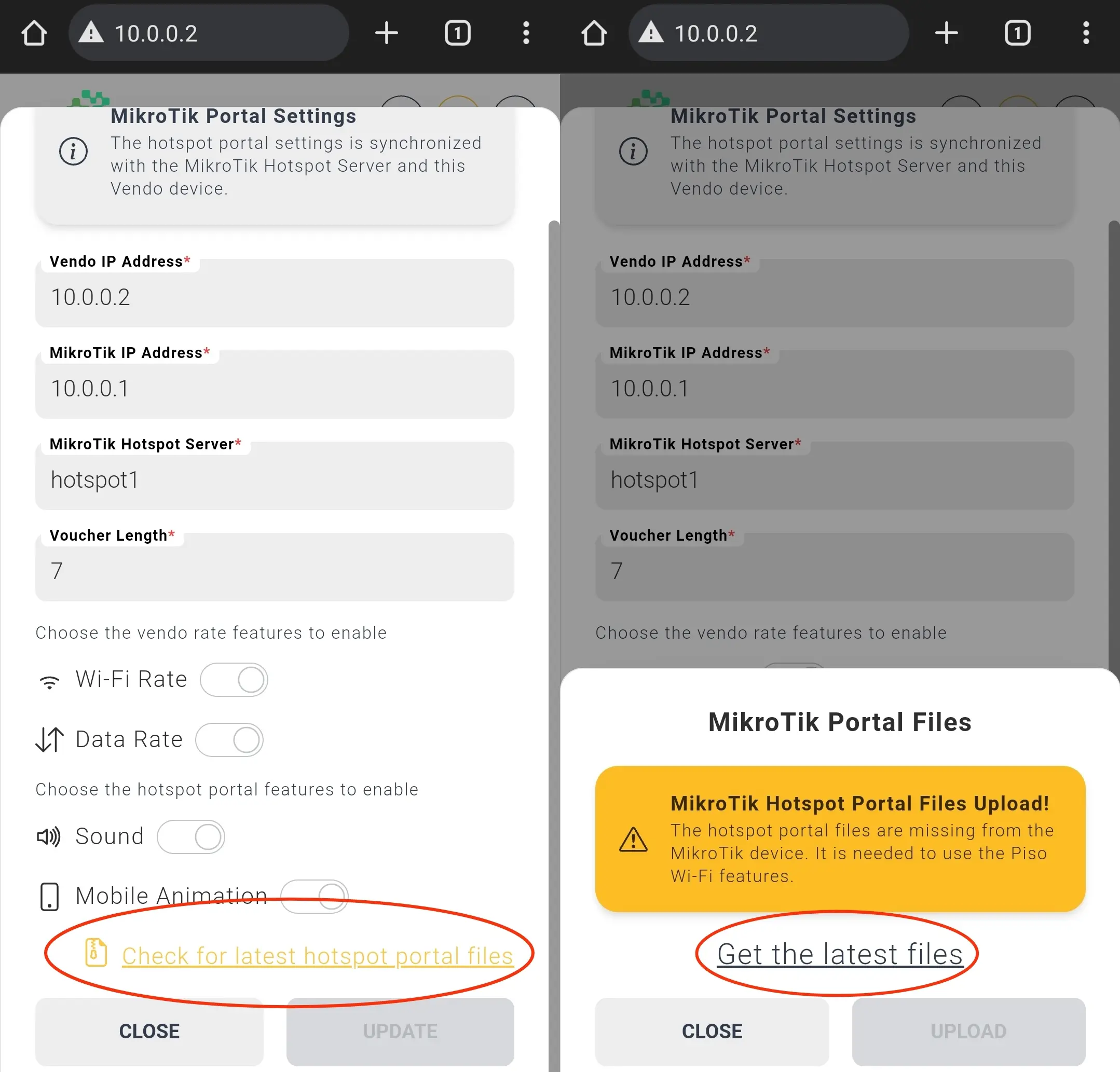 Check for updates MikroTik hotspot portal files with internet