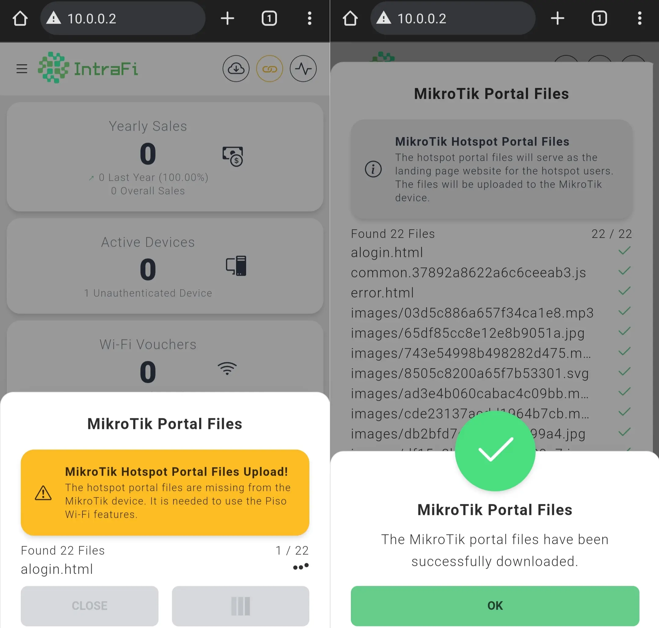 NodeMCU ESP8266 upload MikroTik hotspot portal files status