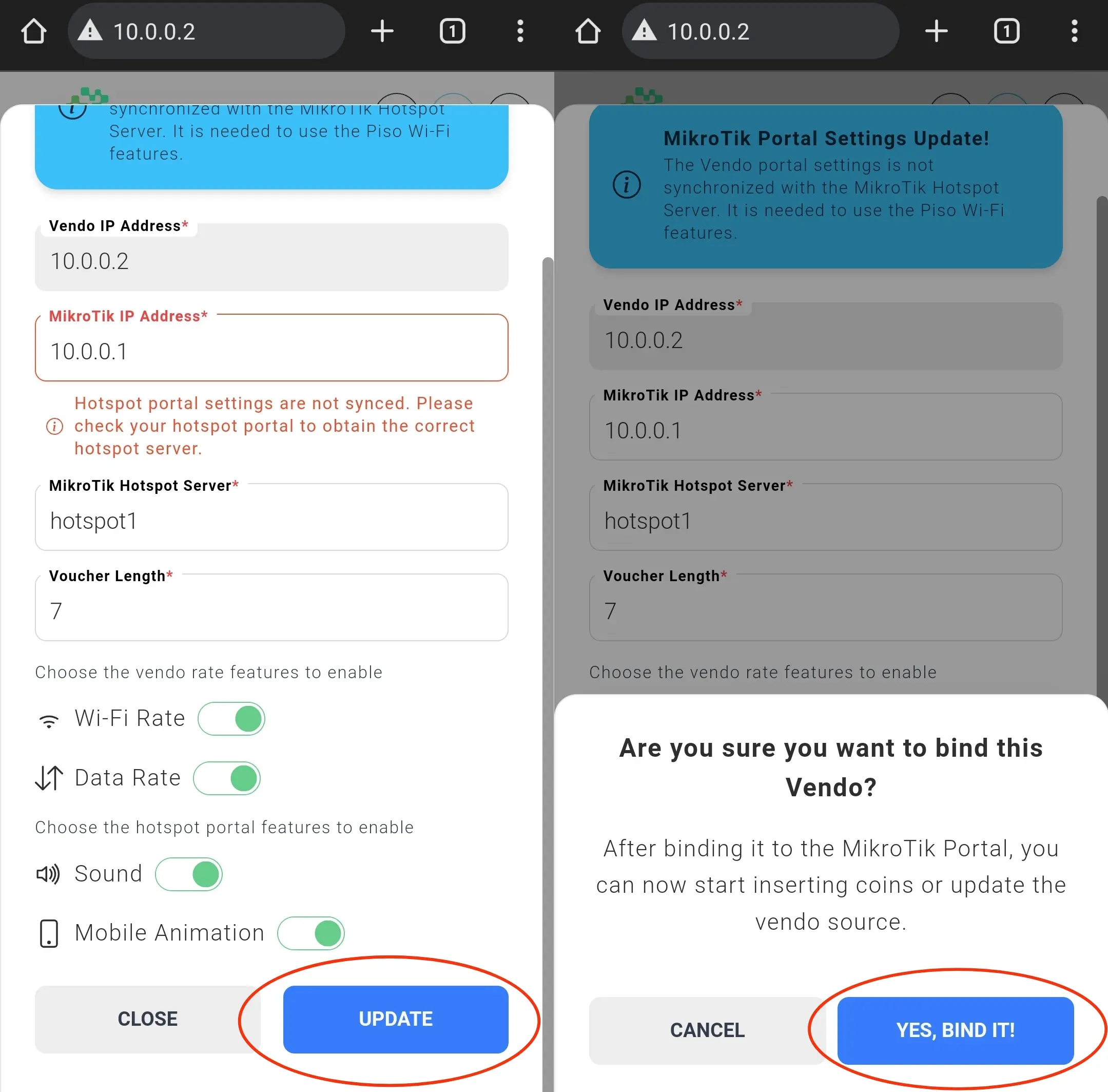 MikroTik hotspot portal bind settings update