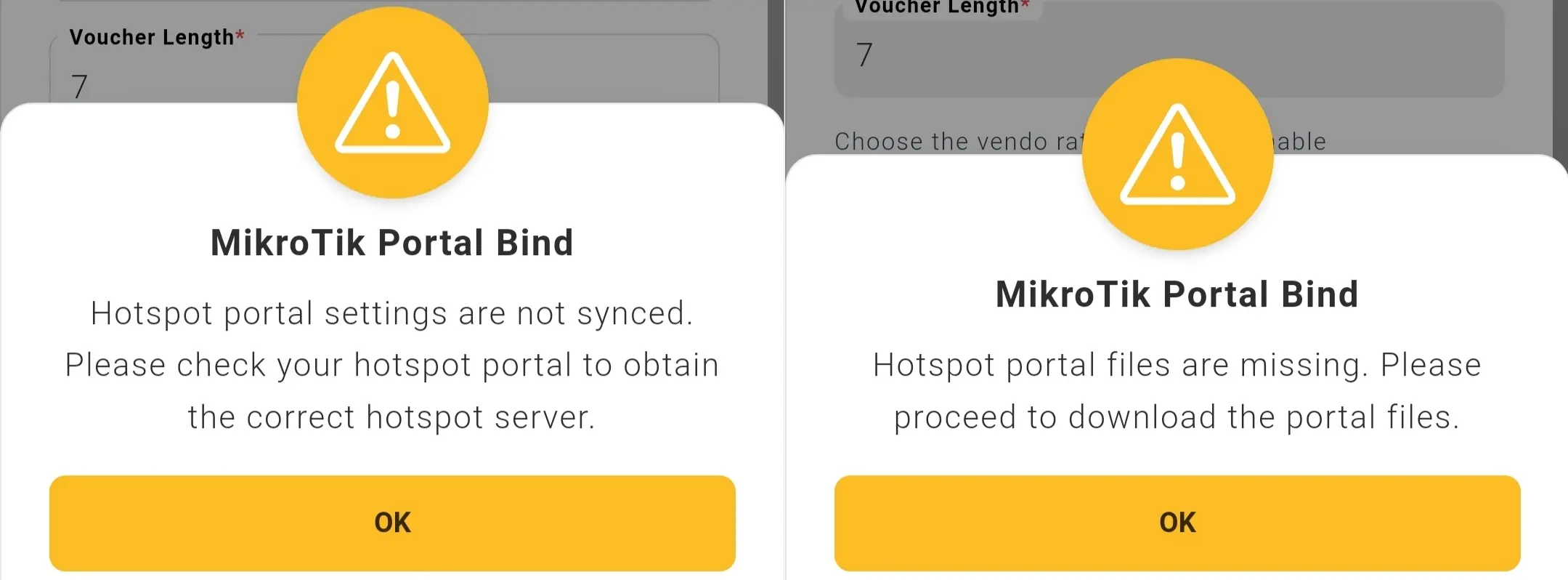 MikroTik hotspot portal bind requires to update warnings