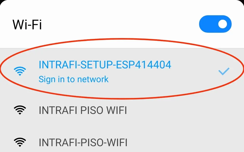 Connect to a Wi-Fi network named INTRAFI-SETUP-ESPxxxx