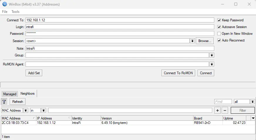 MikroTik WinBox log in guide