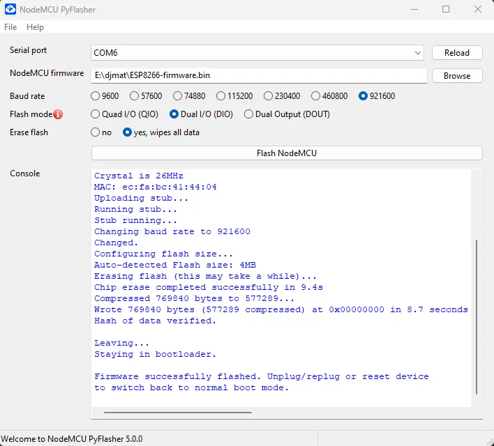 Flasher application to flash firmware using the BIN file